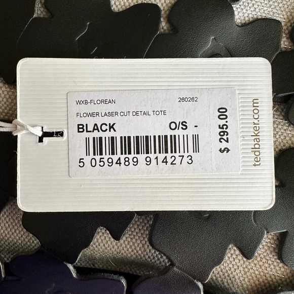 NWT Ted Baker Black Florean Flower Laster Cut Detail Leather & Canvas Tote - Picture 4 of 6